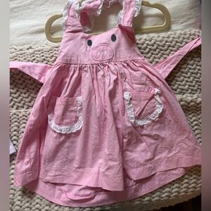Lil cactus Pink Piglet Apron Dress with Lace Pockets size 12-18m
